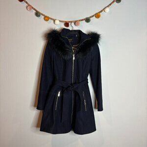 Laundry by Shelli Segal deep navy faux fur lined coat